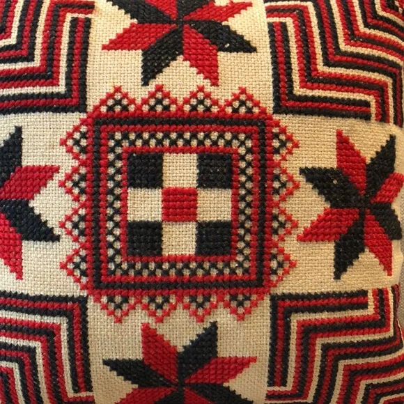 Vintage Red and Black Folk Art Style Square Petite Decorative Pillow - Picture 3 of 4